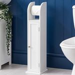 CHRISTOW Free Standing Toilet Roll Holder Cabinet, White Wooden Toilet Roll Storage Unit With Shelf