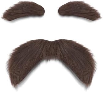 Brown Mustache and Eyebrows, Novelty Cosplay Costume Accessories, Reusable Stick-on Fake Beard Mustaches Bushy Eyebrows for Dressup Day Halloween Party Favors Men Women
