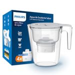 Philips Water Filter Jug +4 Micro X-Clean Replacement Filter Cartridges, Fast flow, White, 2.6 litres, Electronic timer