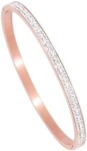 MILAKOO Bracciale Bangle in Acciaio Inossidabile di Forma Ovale da 4 Mm con Strass Per Donna (Oro Rosa)
