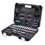 DURATECH 121-Piece Mechanics Tool Set, 1/4" and 3/8" Drive Socket Set, Cr-V Metric and Imperial Sockets, 72-Tooth Quick Release Ratchet, 40-in-1 Magnetic Screwdriver and Hex Keys with Carring Box