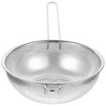 Stainless Steel Colander with Handle, Fine Mesh Food Strainer, Long Handle Metal Strainer, Drain Basket for Rice Pasta Spaghetti Vegetables