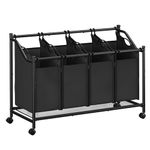 SONGMICS Laundry Sorter, Rolling Laundry Basket with 4 Removable Bags, Laundry Hamper, Laundry Cart, for Laundry Room, Bedroom, Bathroom, 4 x 11.9 Gallons, Ink Black URLS103B01