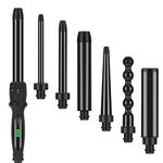 PARWIN PRO BEAUTY 7 in 1 Curling Iron Wand Set,Dual Voltage Curling Wand with 7 Interchangeable Diamond Ceramic Hair Curler Wands with LCD Temperature Control Auto Shut Off Black