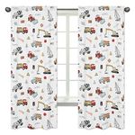 Sweet Jojo Designs Construction Truck Window Treatment Panels Curtains - Set of 2 - Grey Yellow Orange Red and Blue Transportation