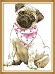 YEESAM ART Cross Stitch Kits Stamped for Adults Beginner Kids, Dog with Pink Scarf 11CT 37×48cm DIY Embroidery Needlework Kit with Patterns Needlepoint Christmas