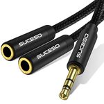 SUCESO 3.5mm Headphone Splitter 3.5mm Male to 2 Dual 3.5mm Female Earphone Jack Adapter Headset Splitter Stereo Audio Y Splitter Compatible with iPhone Samsung PS4 Switch Tablets PC Laptop MP3-35cm