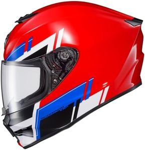 ScorpionEXO R420 Full Face Adult Street Motorcycle Helmet with Bluetooth Ready Speaker Pockets DOT SNELL Approved Pace (Red - Large)