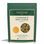 VAHDAM, Chamomile Mint Citrus Green Tea Leaves 100g (50+ Cups) Essential Herbs | Green Tea Leaves, Chamomile, Peppermint, Spearmint, Orange Peels, Lemongrass | High Elevation Grown | Vacuum Sealed