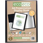 eco-eco A4 Size 50% Recycled 60 Pocket Black Presentation Display Book, Storage Case Portfolio Art Folder with Plastic Sleeves