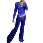 Women 2 Piece Velour Tracksuits Long Sleeve Full Zip Hoodie Cropped Jacket and Sweatpants Velvet Y2K Sweatsuit Set Blue,Medium