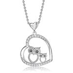 GOXO Mother and Child Crystal Owl Bird Pendant Necklace Sterling Silver Owl Necklace For Women Mother 18", Cubic Zirconia, Cubic Zirconia