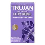 TROJAN Her Pleasure Ultra Ribbed Lubricated Latex Condoms, 12 Count