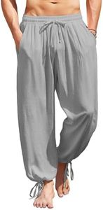 COOFANDY Mens Cotton Linen Pants Lightweight Baggy Summer Beach Casual Pant