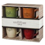 Set of Four Rustic Stoneware Coffee/Tea Mugs w/Bible Verses Sage Green, Ivory, Paprika Red, Pumpkin Orange Inspirational Coffee/Tea Cup for Men and Women