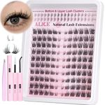 ALICE Wispy Lash Clusters Kit Natural Eyelash Clusters Kit 3D Cat Eye Eyelash Extensions Left&Right Individual Lashes CD Curl Fluffy Lash Extension with Bottom Lashes Bond and Seal Tweezers