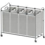 SimpleHouseware 4-Bag Heavy Duty Laundry Sorter Rolling Cart, Grey