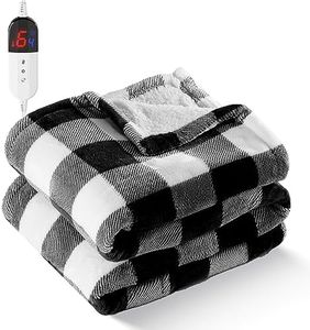 Electric Heated 62"x 84" Sherpa Buffalo Plaid Christmas Twin Blanket with 6 Heating Levels & 10 Hours Auto Off, Fast Heating Warm Washable Blanket with Over-Heat Protection, ETL Certification, Black