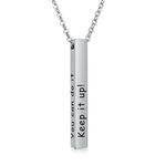 MeMeDIY Personalized Bar Necklace for Men, Customizable Necklace with 3d Vertical Bar Pendant, Engraved Initial Names/Dates/Coordinates/Text, Personalized Jewelry Gifts for Father/Boyfriend (A:Silver)