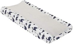 Carter's Dino Adventure Super Soft Gray & White Coral Fleece Changing Pad Cover, Grey, White, Navy