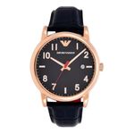 Emporio Armani Watch for Men, Two Hand Date Movement, 43 mm Rose Gold Stainless Steel Case with a Leather Strap, AR11135