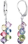 Multicolor Austrian Crystals Women's Handmade Drop Earrings with 925 Sterling Silver Secure Leverback