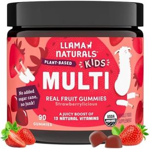 Llama Naturals Real Fruit Gummy Vitamins for Kids, No Added Sugar Cane, Beta Carotenes, Whole Food Multivitamin, Vegan Toddler Gummies, Plant Based, Organic, Chewable 90 ct (30-45 Days) Strawberry