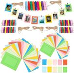 Mardatt 105pcs Colorful Paper Picture Frames Set Includes 3" 4" 5" 6" 7" Hanging Photo Frames with Mini Wooden Clips and Ropes for Home School Wedding Office Decor