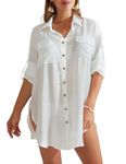 Bsubseach Women Swimsuit Cover Up Button Down Beach Blouse Long Sleeve Bikini Coverup Swimwear Shirt White M