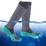 RANDY SUN Waterproof Socks for Women, Sports Outdoor Fishing Gear Knee High Socks in Water Grey& Black& Green, X-small