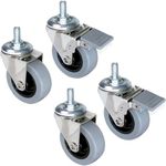 Emuca - Pack of 4 grey swivel castors for furniture (2 with brake and 2 without brake) 50mm(1,96 inch) diameter with M8x15 bolt and ball bearings