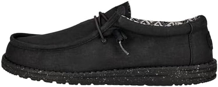 HEYDUDE Men's Wally Stretch Canvas Black/Black Size 12 | Men's Shoes | Men Slip-on Loafers | Comfortable & Light-Weight