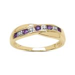 The Diamond Ring Collection: 9ct Gold 0.25ct Amethyst & Diamond Channel Set Crossover Eternity Ring, Valentines Day (Size J)