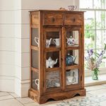 ANGEL FURNITURE Solid Sheesham Kitchen Medium Storage Crockery Cabinet in Honey Finish, Semi Gloss, 75x35x120CM