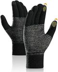 Mens Gloves Winter Touch Screen Gloves Warm Fleece Lined Knitted Gloves Cold Weather Cashmere Gloves (Black, One Size)