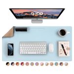 LOLLIDO Natural Cork & Leather Dual Sided Desk Pad, 32" x 16" Waterproof PU Leather Desk Writing Mat, Large Mouse Pad Desk Protector(Cork+Sky Blue)