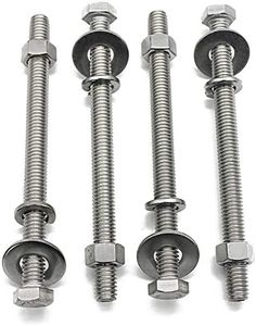 (4 Sets) 3/8-16x4 Stainless Steel Hex Head Screws Bolts, Nuts, Flat & Lock Washers, 18-8 (304) S/S, Fully Threaded by Bolt Fullerkreg