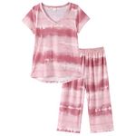 MyFav Women's Tie Dye Pyjamas Set Short Sleeve Tops and Cropped Trousers Pjs Set Loungewear Nightwear,Tie Dye,XXL