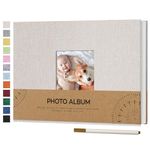 Vienrose Self Adhesive Photo Album with Display Window for 4 x 6 Photos, Linen Cover DIY Scrap Book Album 60 White Pages for Travel, Photo Book with a Ballpoint Pen, 21.5 x 30 cm, Beige