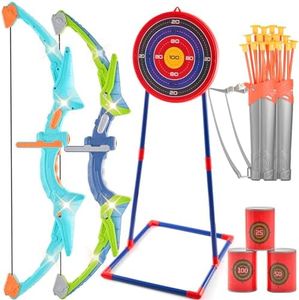 VEVOR Bow and Arrow Set for Kids, 2 Pack LED Light Up Archery Set with 20 Suction Cup Arrows, Indoor Outdoor Toy for Boys Girls Age 4-8 8-12 with Standing Target & 2 Quivers, Ideal Gift for Kids