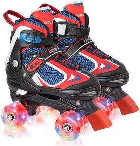 Kids Roller Skates for Boys - Red for Big Kids Age 7 8 9 10 - Adjustable All Light up Wheels Indoor Outdoor Sports Birthday Gift for Son and Grandson