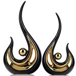 2 PCS Black Ceramic Decor,Black and Gold Decor for Bedroom,Home Decor Modern Abstract Art Ceramic Statue for Living Room Office Dining Room,Black and Gold Centerpiece Table Decorations for Dining Room