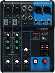 Yamaha MG06 6 Channel Analog Mixer (Max 2 Mic/6 Line Inputs (2 Mono + 2 Stereo)/1 Stereo Bus), Black