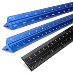 BTSKY 3 PCS 12"/30CM Aluminum Metric Architect Scale Ruler with Standard Metric & Imperial Conversion Ruler, Aluminum Triangular Scale Measuring Drafting Tool Ruler, Laser Etched Metal Ruler Set, Blue