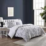 Brielle Home Farmington Floral Jacquard Cotton Duvet Cover Set, Grey, Full/Queen