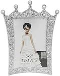 Muellery Pearl Picture Photo Frame with Royal Crown Crystal Decor Wedding Valentines 5X7 TPTC88088