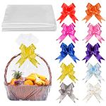 20 Pcs Extra Large Cellophane Basket Bags with Bows Clear Basket Bags for Hampers Wrap Bags for Hampers Cellophane Wrap Making Hamper Plastic Wrapping and Ribbon for Christmas Easter 60 x 90 cm