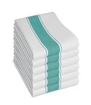 Pack of 6 Kitchen Tea Towels Large 100% Cotton Commercial Grade Towels Lint Free White Quick Drying, 75 x 50 cm, Green