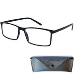 Mini Brille Classic Nerd Reading Glasses with Large Rectangle Lens, Including FREE Case, TR90 Frame (Black), Ladies and Mens Reading Glasses +1.50 Magnification