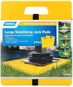 Camco Camper / RV Large Stabilizer Jack Pads - Features Interlocking Design & Handy Strap for RV Storage - Built-In Handle - Use with RV Leveling System, RV Levels & More - 14” x 12”, 2-Pk (44541)